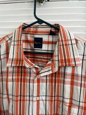 Men’s Karl Kani Gold Orange White Plaid Short Sleeve Shirt 3X